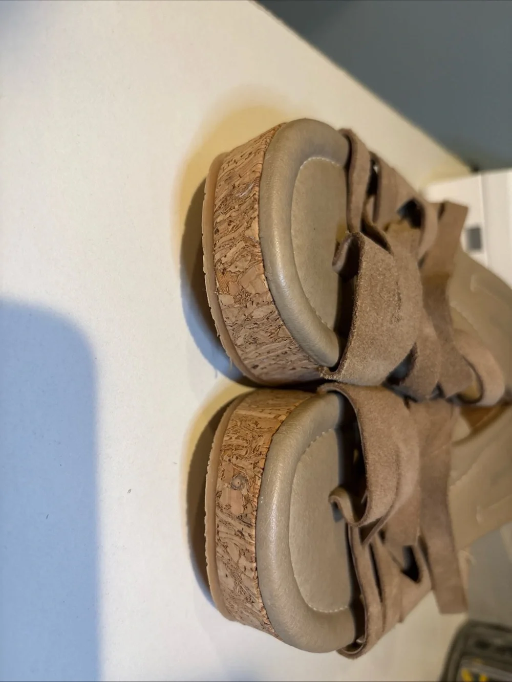 Donald J. Pliner Taupe Suede Cork Platform Sandals